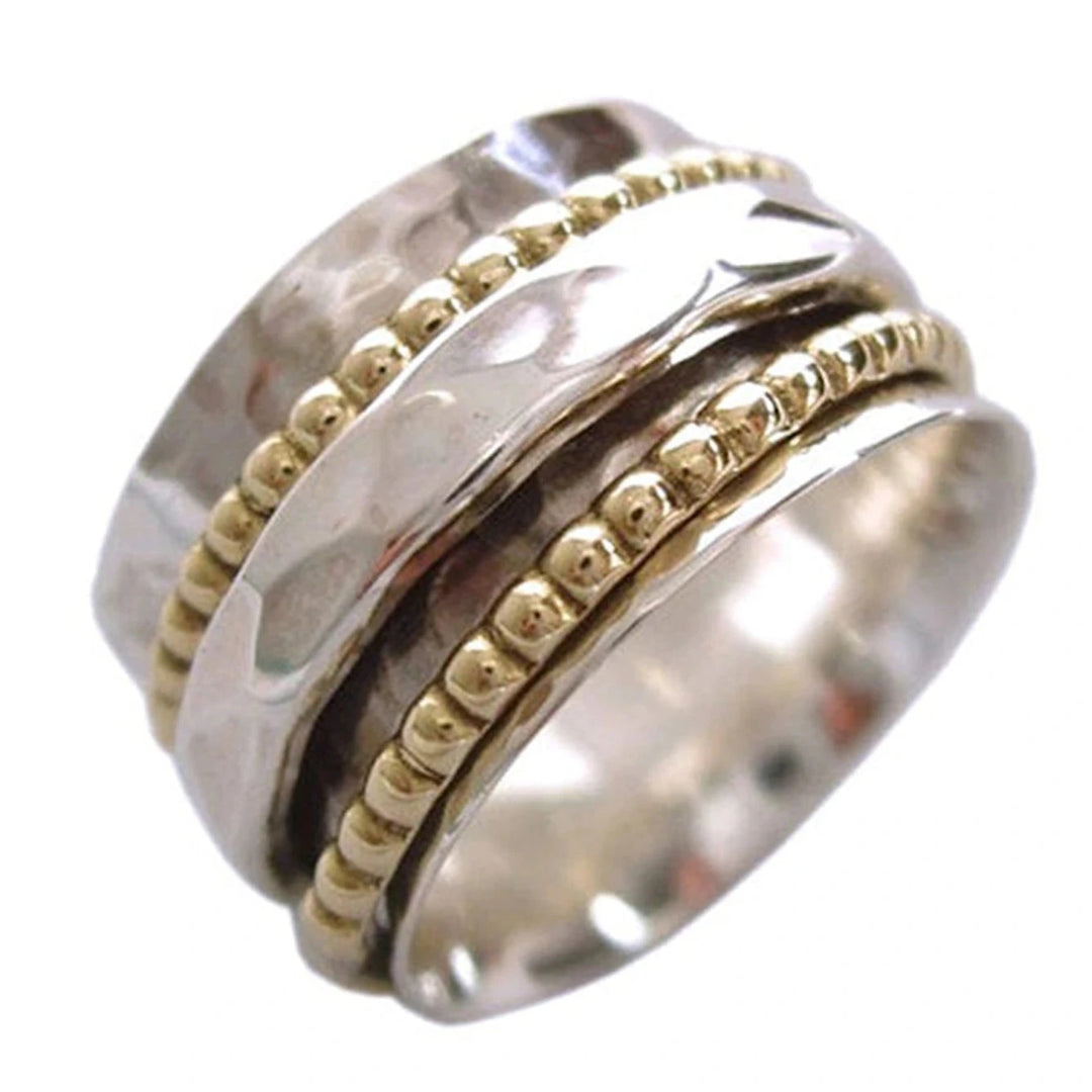 CLARITY 925 Silver Spinner Ring Classic Elegance Stately Hammered Pattern Base Ring Three Spinner Bands