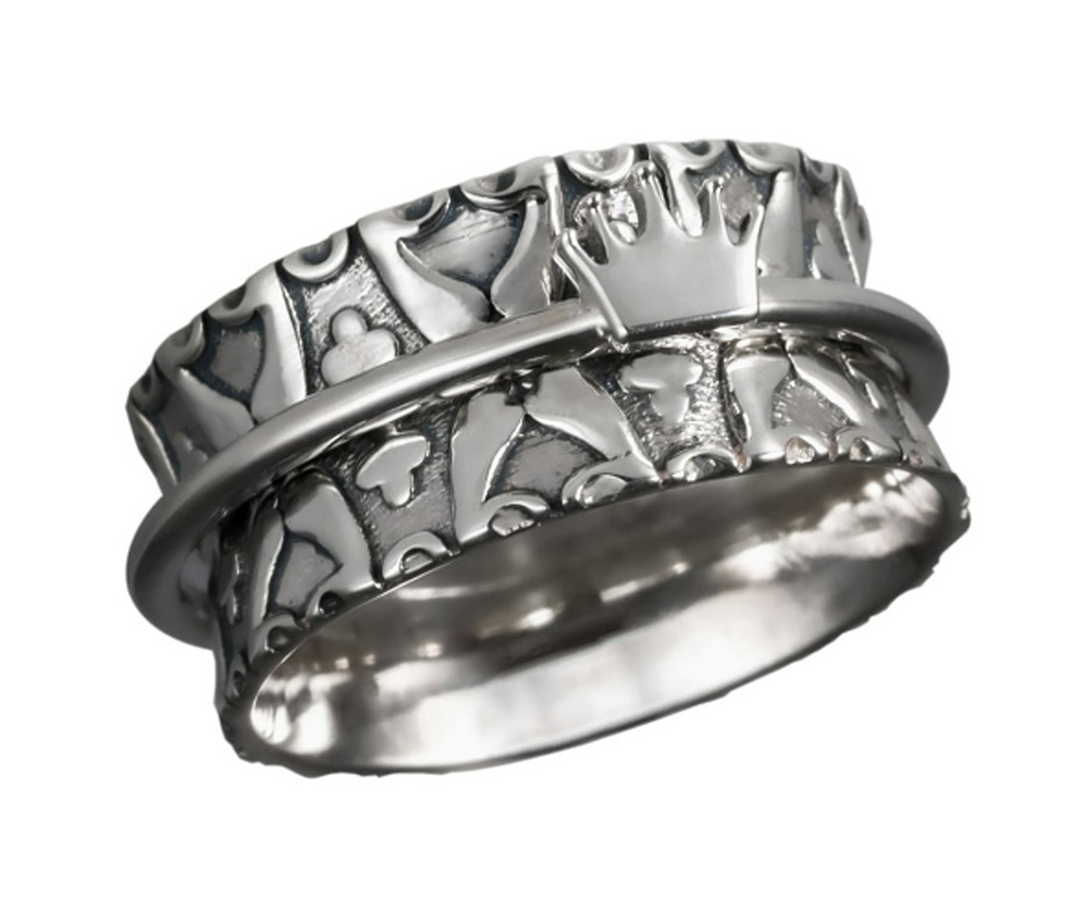 CROWN 925 Silver Fidget Spinner Ring For The Regal Heart