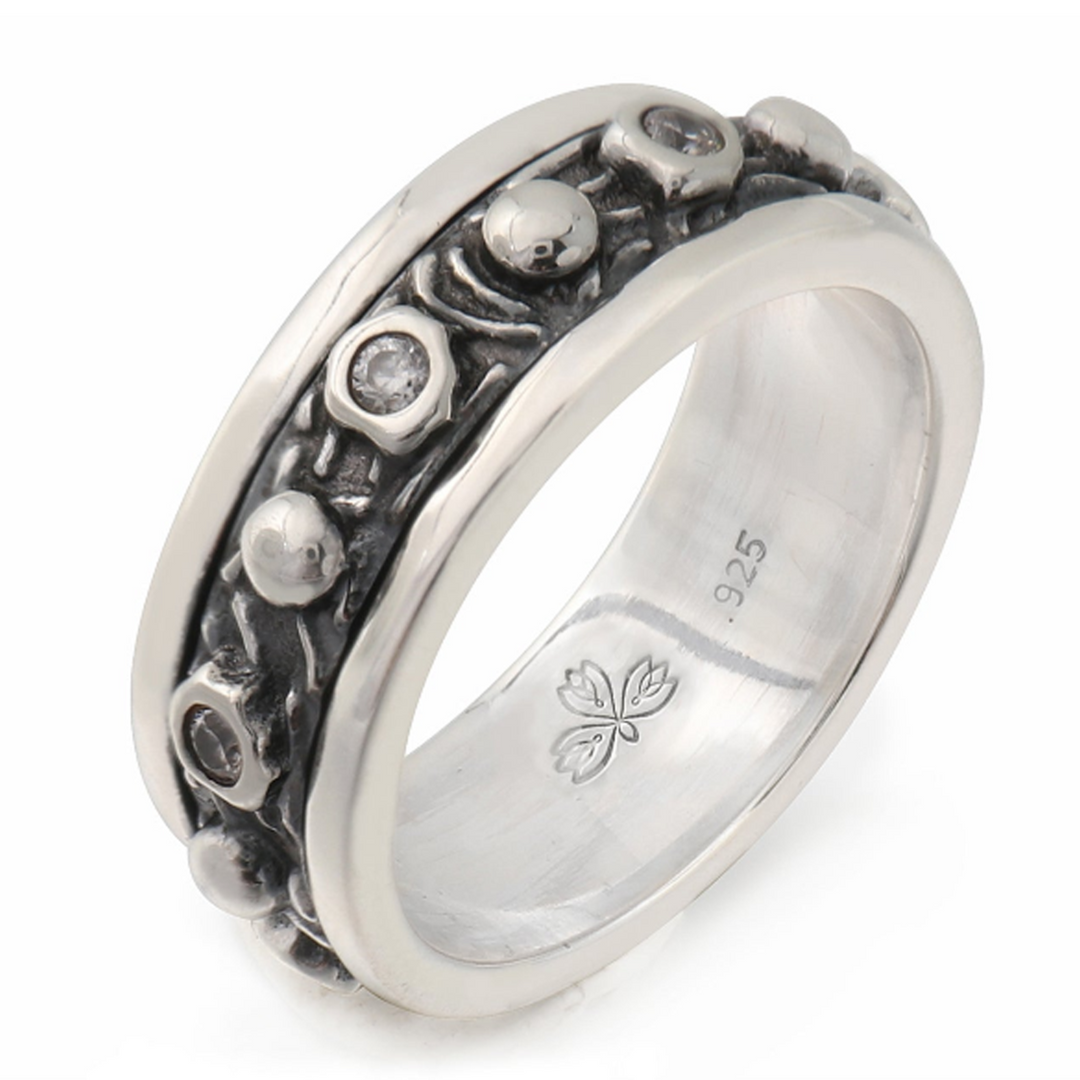 SOBOKU 925 Silver Spinner Ring Rustic Nature Unisex Spinner Ring Men Narrow Band Smooth Spinning