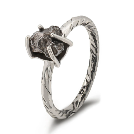 Limited Edition METEORITE Sikhote-Alin Meteorite High Set Solitaire 925 Silver Stacking Ring