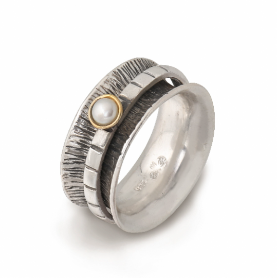 Energy Stone BEAUTIFUL IMPERFECTION Pearl Spinner Sterling Silver Meditation Ring