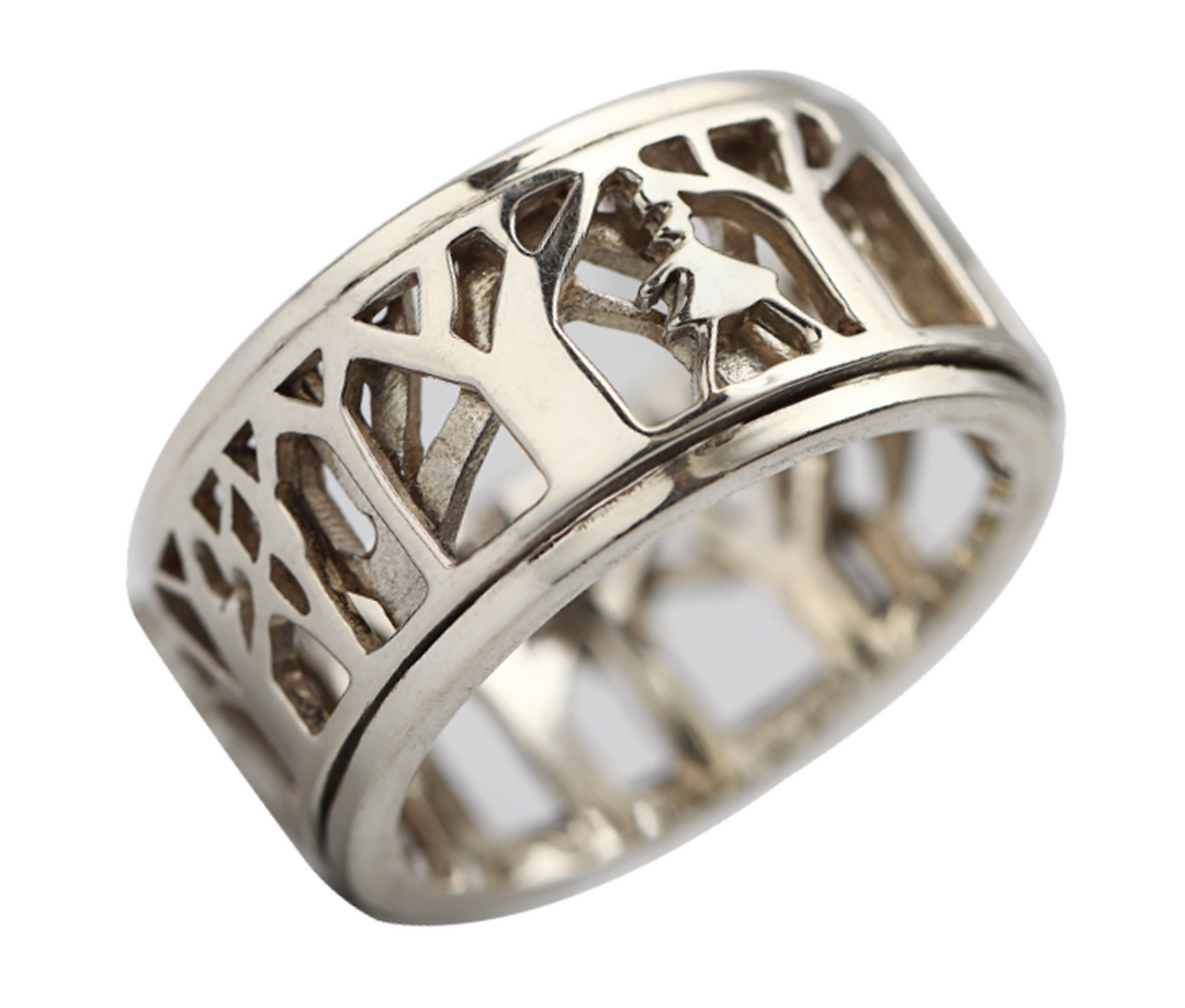 LADY IN NATURE 925 Silver Meditation Spinner Ring Follow the Lady Strolling In Wooded Nature Walking Meditation