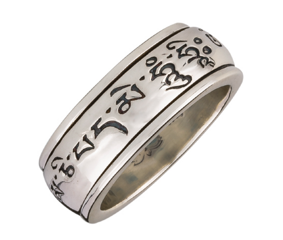 MANTRA 925 Silver Meditation Spinner Ring Om Mani Padme Hum Engraved Silver Spinner Band Smooth Spinning