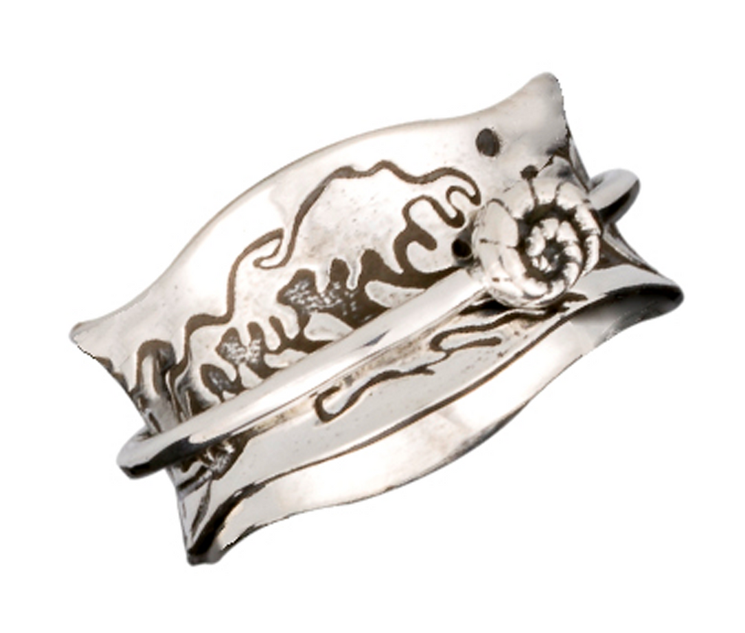 OCEAN KISS 925 Silver Spinner Ring Japanese Tsunami Art Base Ring 3D Conch Focal Spinner Band