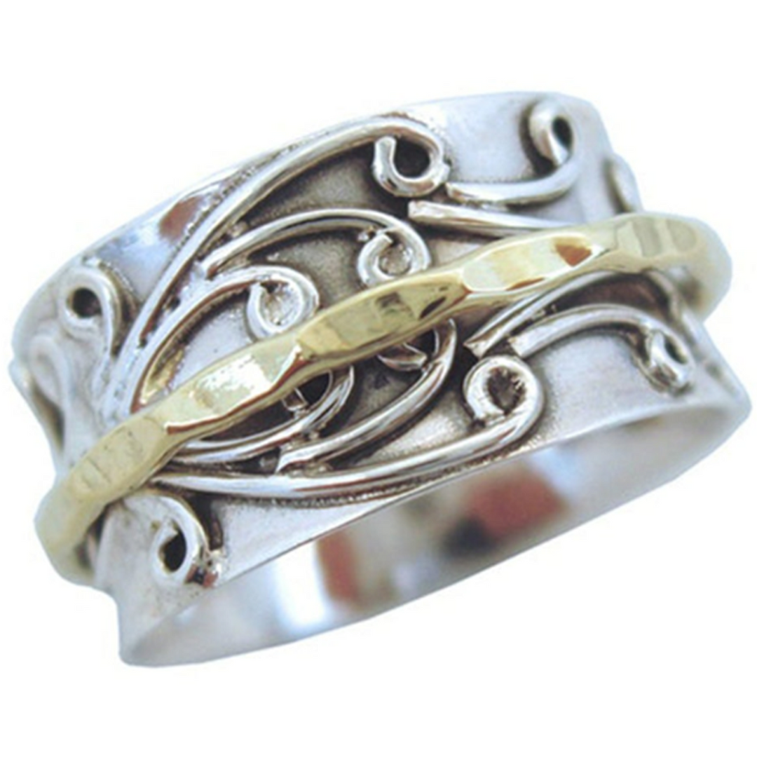 RADHA 925 Silver Meditation Spinner Ring Rolling Scrolls Silver Base Ring Bronze Spinner Band