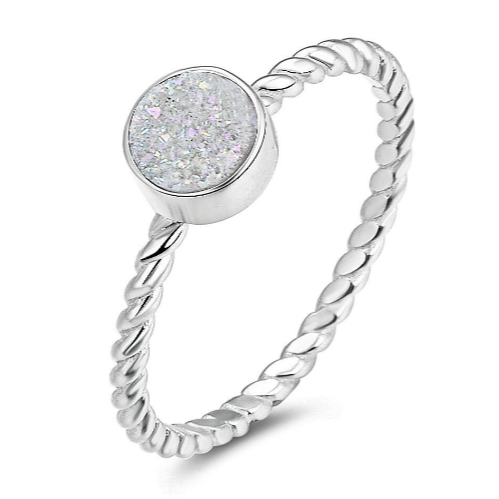 SIMPLY DRUSY White Drusy Quartz Sterling Silver Cable Style Stacking Ring