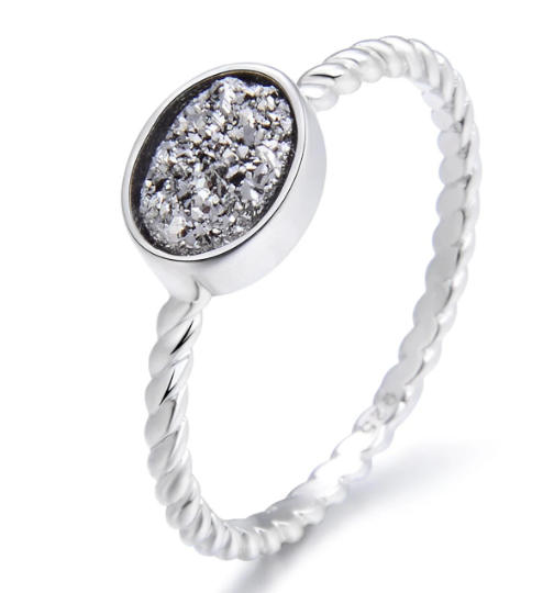 Energy Stone OVAL DRUSE Silver Drusy Sterling Silver Cable Stacking Ring