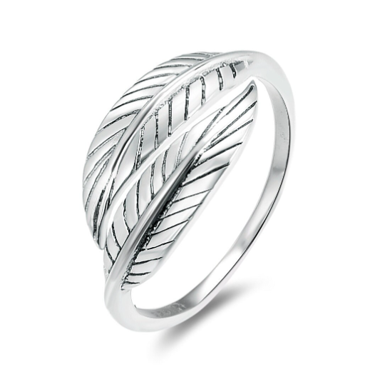 FEATHER EMBRACE 925 Silver Open Shank Stacking Ring