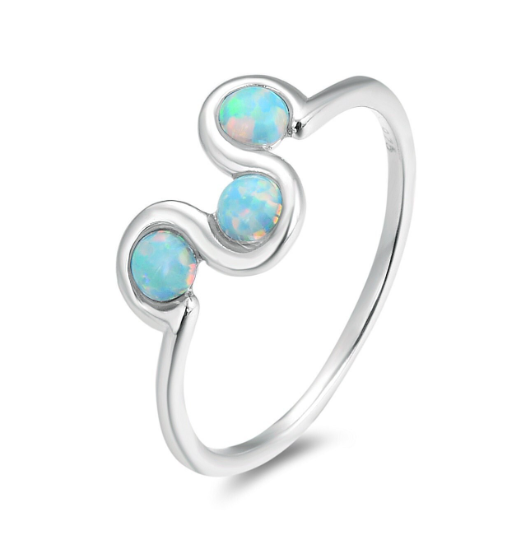 Energy Stone WIGGLY Ocean Green Japanese Opalite Sterling Silver Stacking Ring