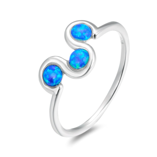 Energy Stone WIGGLY Sky Blue Japanese Opalite Sterling Silver Stacking Ring