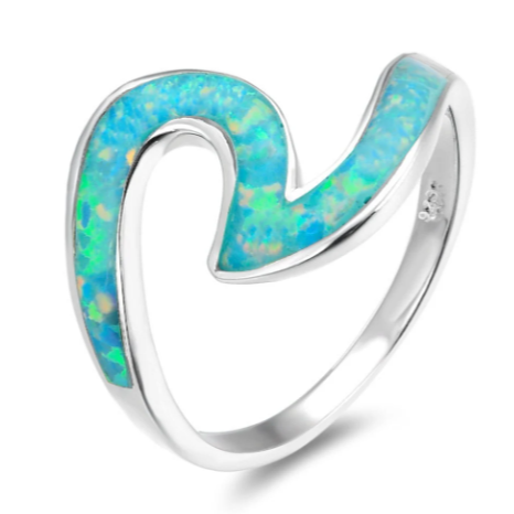 Energy Stone SWEET HEART Ocean Green Japanese Opalite Sterling Silver Stacking Ring