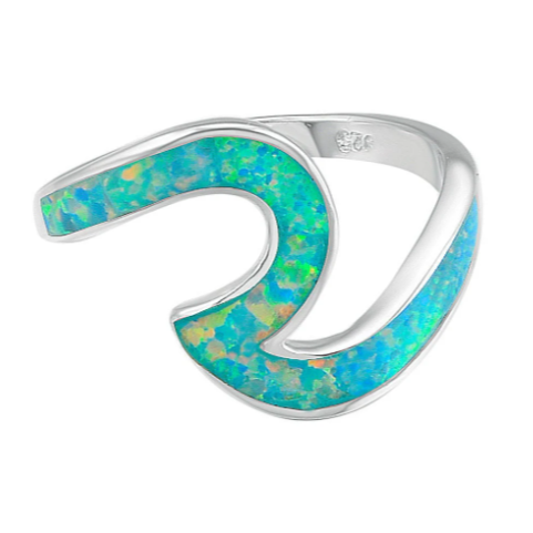 Energy Stone SWEET HEART Ocean Green Japanese Opalite Sterling Silver Stacking Ring