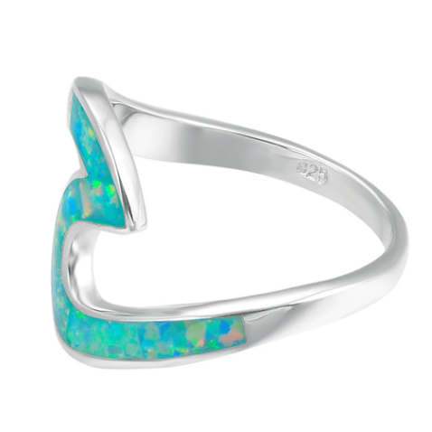 Energy Stone SWEET HEART Ocean Green Japanese Opalite Sterling Silver Stacking Ring