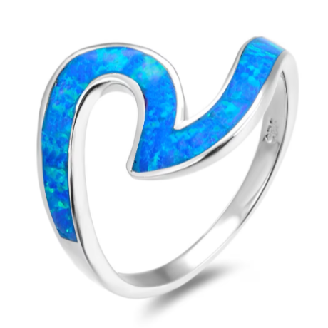 Energy Stone SWEET HEART Sky Blue Japanese Opalite Sterling Silver Stacking Ring
