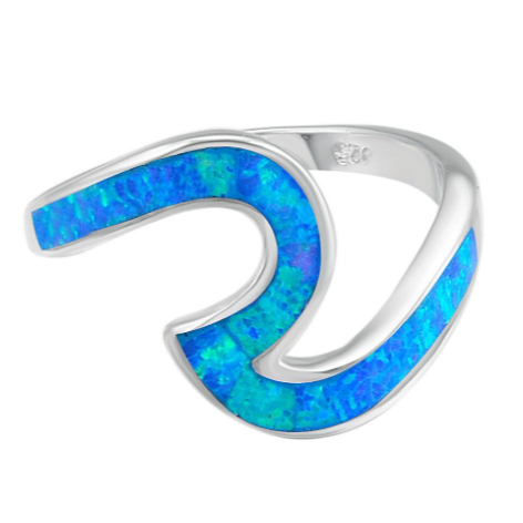 Energy Stone SWEET HEART Sky Blue Japanese Opalite Sterling Silver Stacking Ring