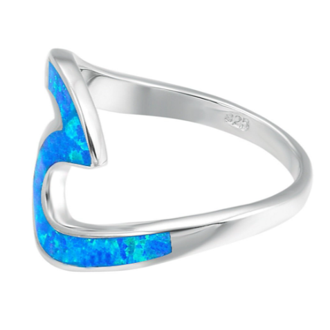 Energy Stone SWEET HEART Sky Blue Japanese Opalite Sterling Silver Stacking Ring