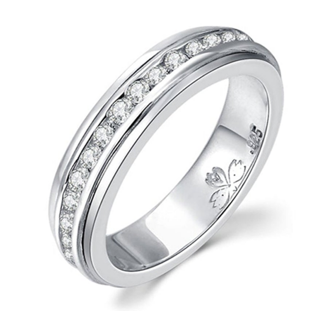 SUPERNOVA 925 Sterling Silver Spinner Ring Unisex Commitment Ring High Shine Cubic Zirconia Spinner Band