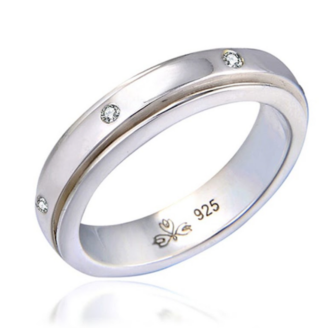 SMALL DIPPER 925 Sterling Silver Meditation Spinner Ring 7 Cubic Zirconia Spinner Band Spinning In Its Own Track Smooth Spinning