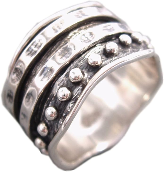 ENERGY STONE Her Ring Double Spinners Sterling Silver Meditation Spinning Ring (Style US34)