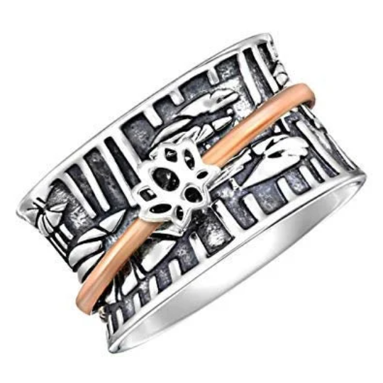 Limited Edition LOTUS PEACE 925 Silver Spinner 3D Lotus Leaves Base Ring Lotus Flower Focal Spinner Band