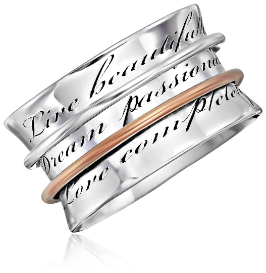 Limited Edition BEAU LIFE 925 Silver Spinner Ring Live Beautifully Dream Passionately Love Completely