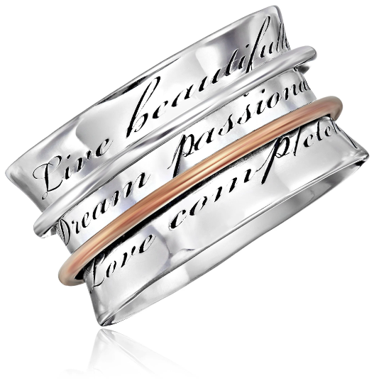 Energy Stone "BEAU LIFE" Silver Meditation Spinning Ring with 1 Silver and 1 Copper Spinners