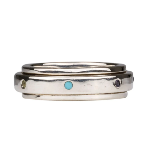 NORTH STAR 925 Silver Spinner Band 7 Stones Turquoise North Star Follow Your Guidance Star