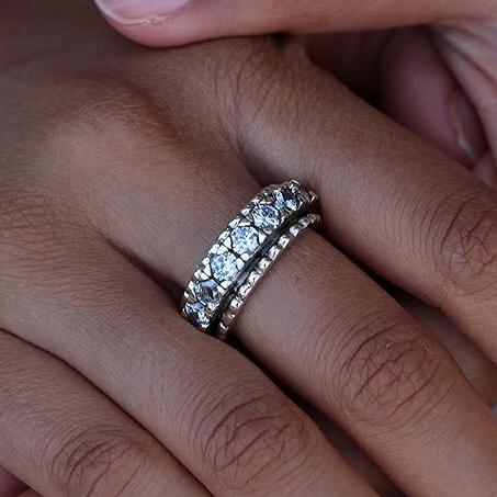 BLING BLING 925 Silver Spinner Ring Large Cubic Zirconia Encased Silver Band