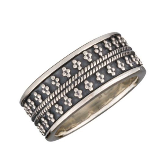 SILVER ARTICULATED 925 Silver Fidget Spinner Ring Narrow Band Bali Style Reticulation Beads Silver Band