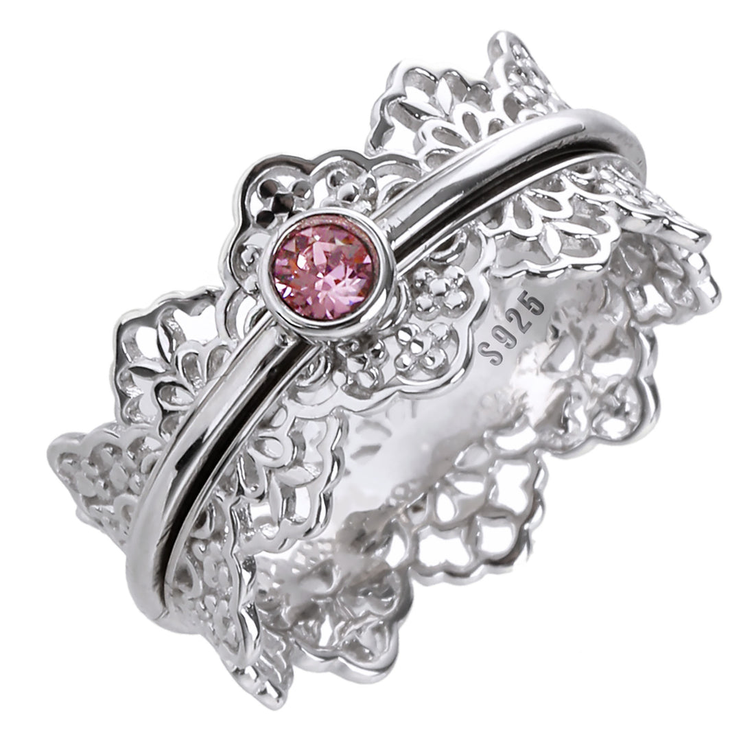 MANDALA  925 Silver Fidget Spinner Ring Laced Silver Universe Completeness and Self-Unity Symbolism