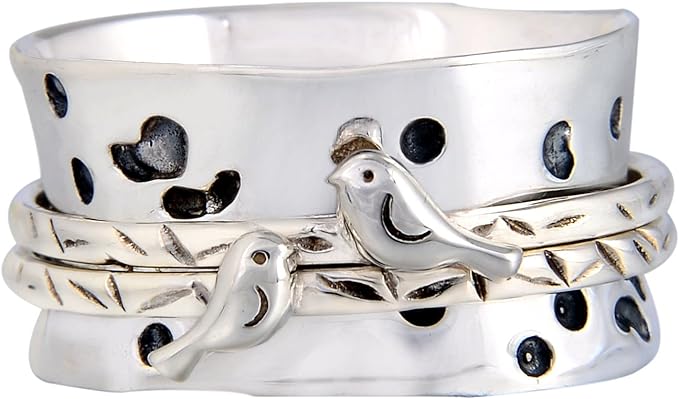 Limited Edition LOVE BIRDS 925 Silver Spinner Ring Together Apart Together