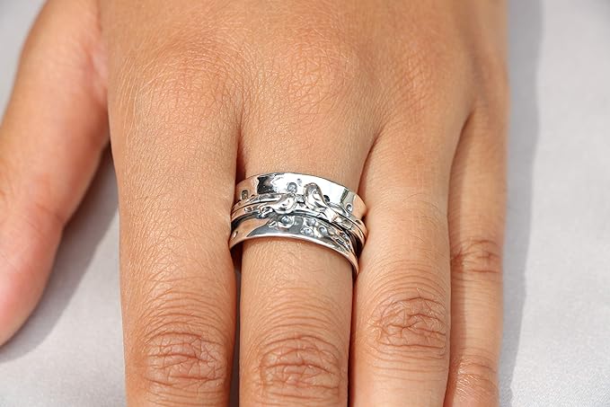 Limited Edition LOVE BIRDS 925 Silver Spinner Ring Together Apart Together