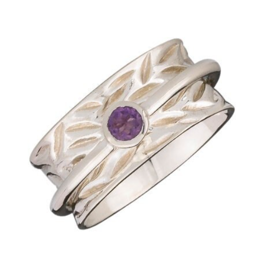 CROWN CHAKRA Faceted 5mm Round Amethyst Silver Meditation Spinner Ring