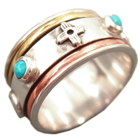 ZIA 925 Silver Fidget Spinner Ring Celebrate Different Cultures Turquoise Stone