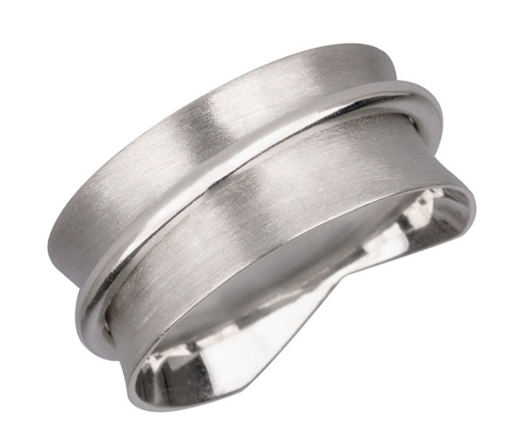 MINIMALISM 925 Silver Spinner Ring Simple Minimalism Design Hand Brushed Silver High Polish Spinner Band Taper Back for Comfort