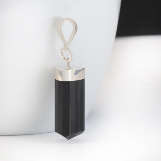 Tourmaline Hexagonal Column Black Crystal Pendant