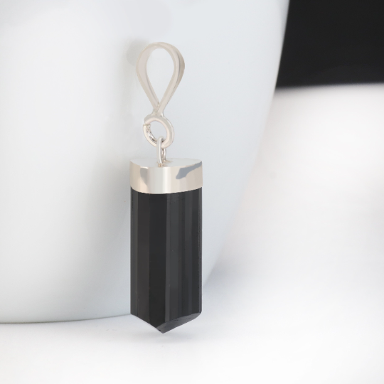 Tourmaline Hexagonal Column Black Crystal Pendant