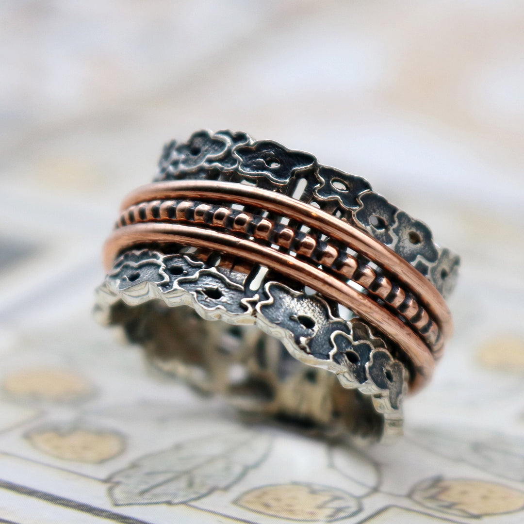 Poppy Meditation Spinner Ring Sterling Silver