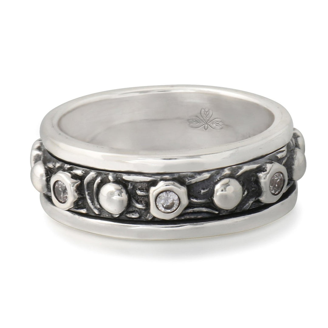 SOBOKU 925 Silver Spinner Ring Rustic Nature Unisex Spinner Ring Men Narrow Band Smooth Spinning