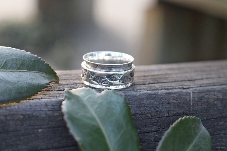 Ginkgo Healer Meditation Spinner Ring Sterling Silver