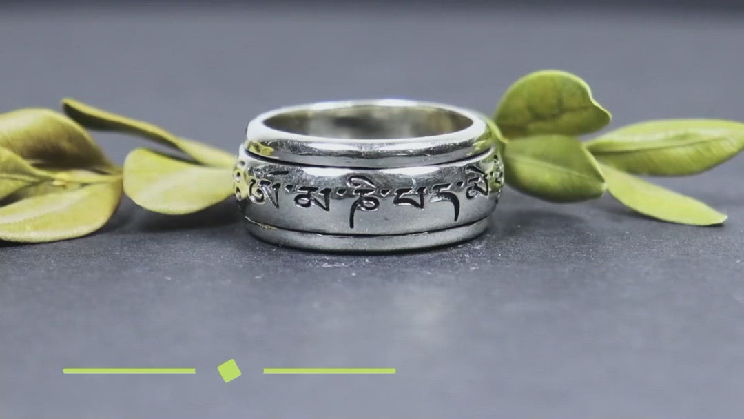 MANTRA 925 Silver Meditation Spinner Ring Om Mani Padme Hum Engraved Silver Spinner Band Smooth Spinning