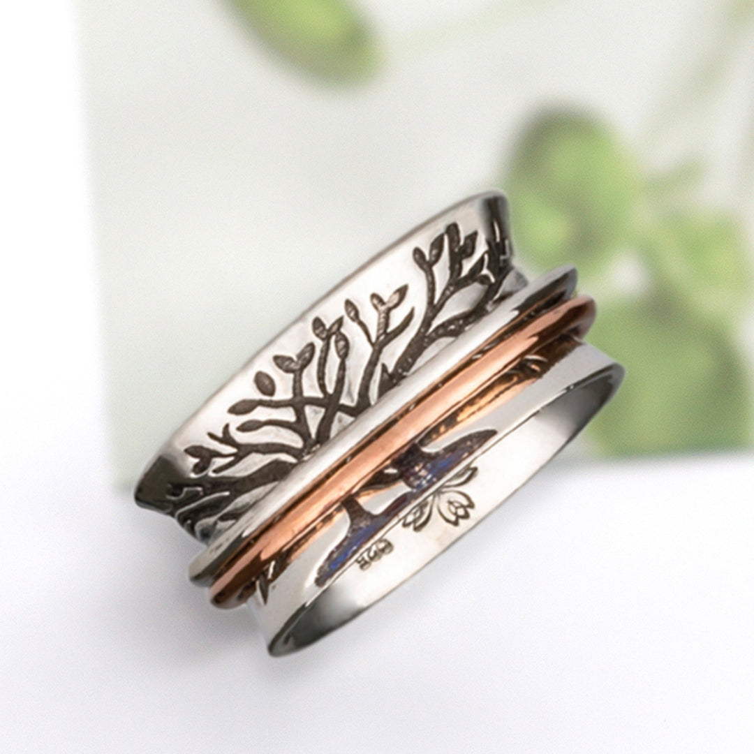 Double Tree Spinner Ring Sterling Silver