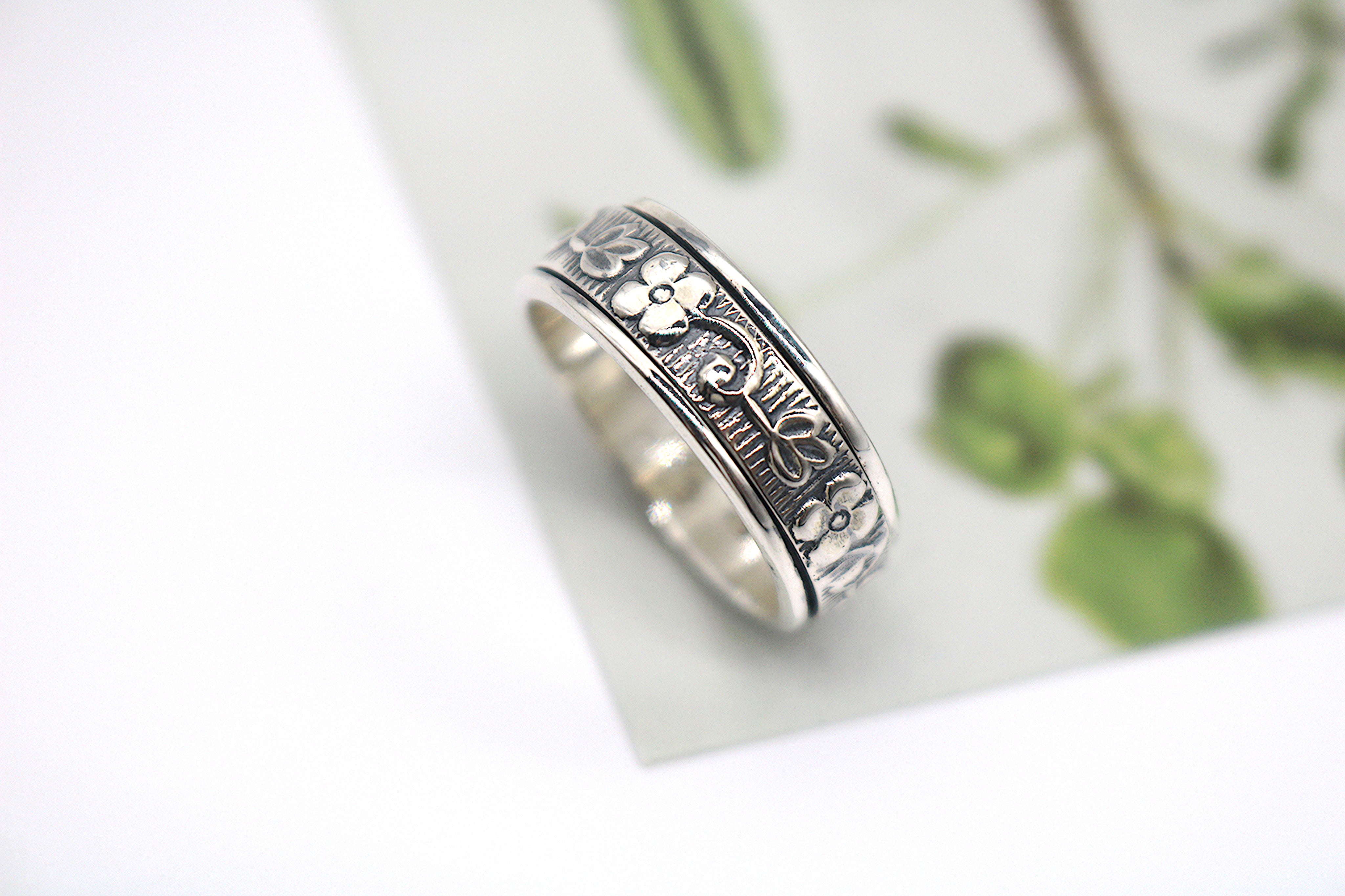 Plum Blossom Meditation Spinner Ring Sterling Silver