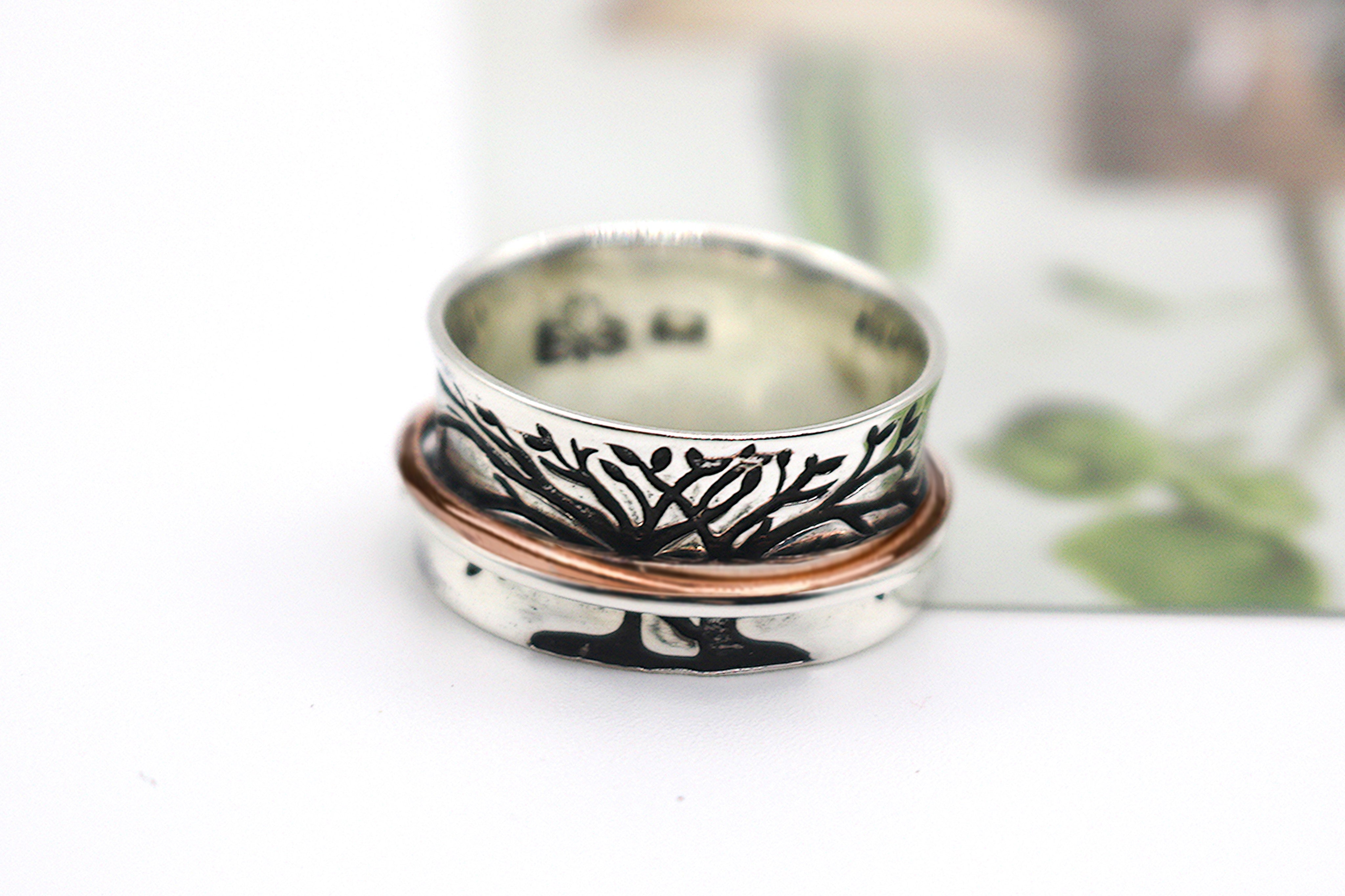 Sterling Silver Double Tree Meditation Spinner Ring