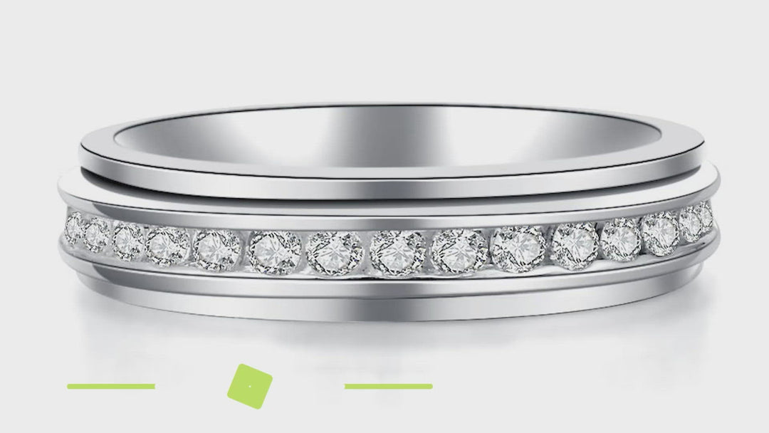 SUPERNOVA 925 Sterling Silver Spinner Ring Unisex Commitment Ring High Shine Cubic Zirconia Spinner Band