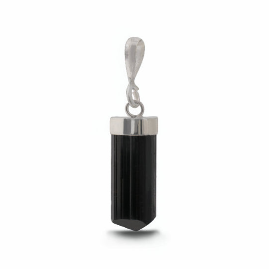 Black Tourmaline Hexagonal Column Crystal Pendant