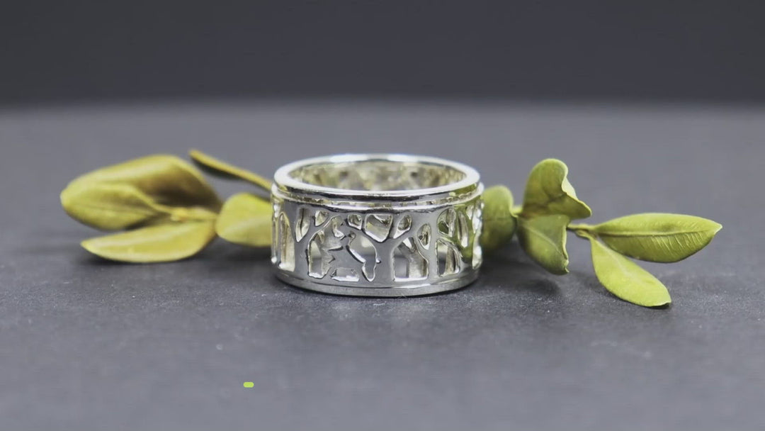 LADY IN NATURE 925 Silver Meditation Spinner Ring Follow the Lady Strolling In Wooded Nature Walking Meditation
