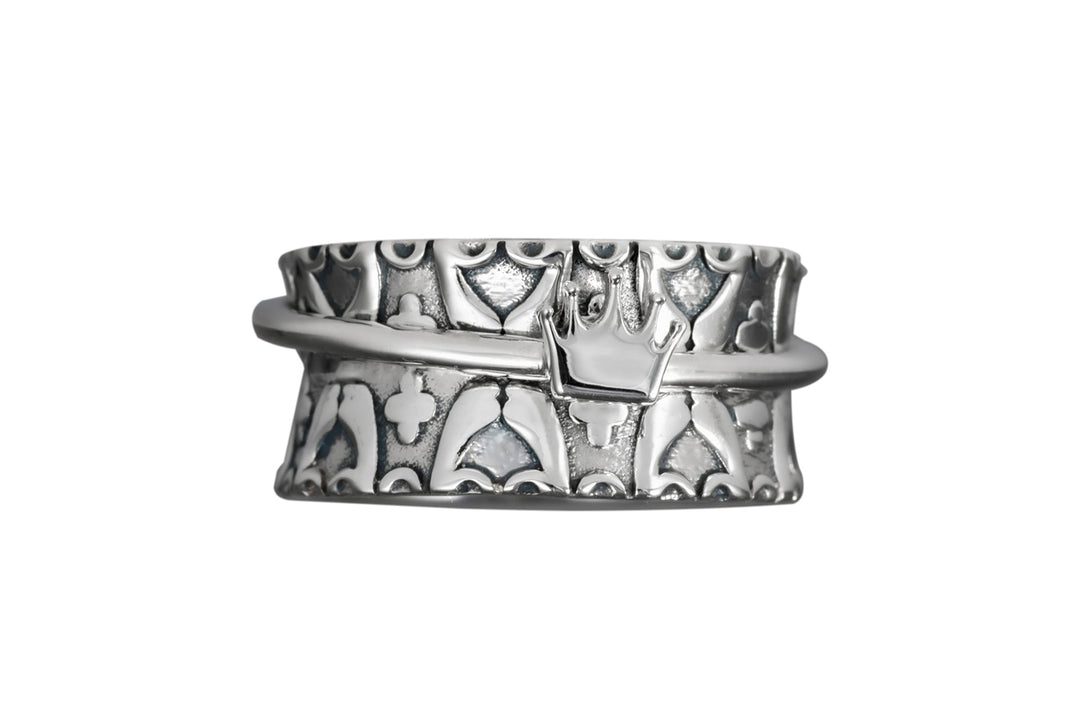 CROWN 925 Silver Fidget Spinner Ring For The Regal Heart