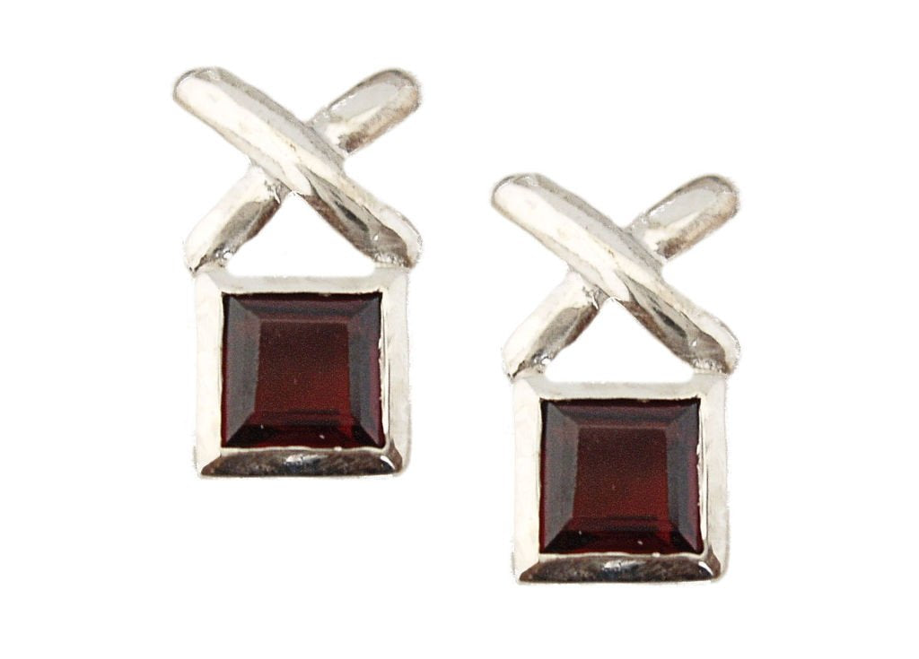 6mm Square Step Cut Genuine Gemstone Silver Criss Cross Earring Energy Stone By Viola So