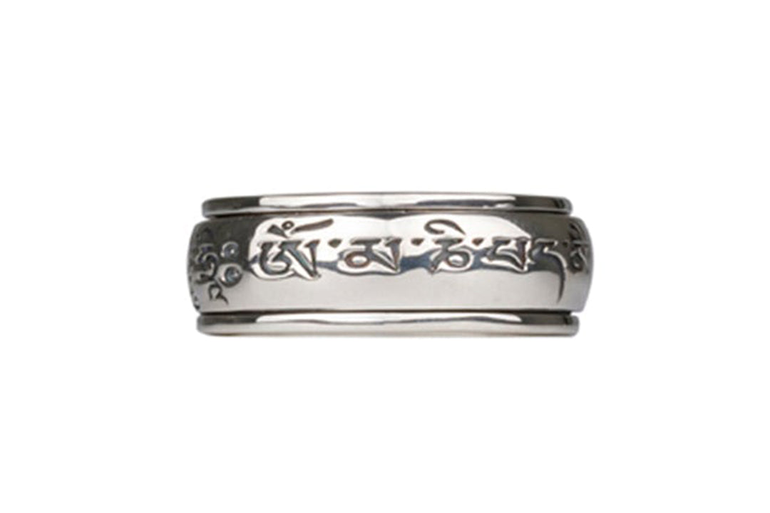 MANTRA 925 Silver Meditation Spinner Ring Om Mani Padme Hum Engraved Silver Spinner Band Smooth Spinning